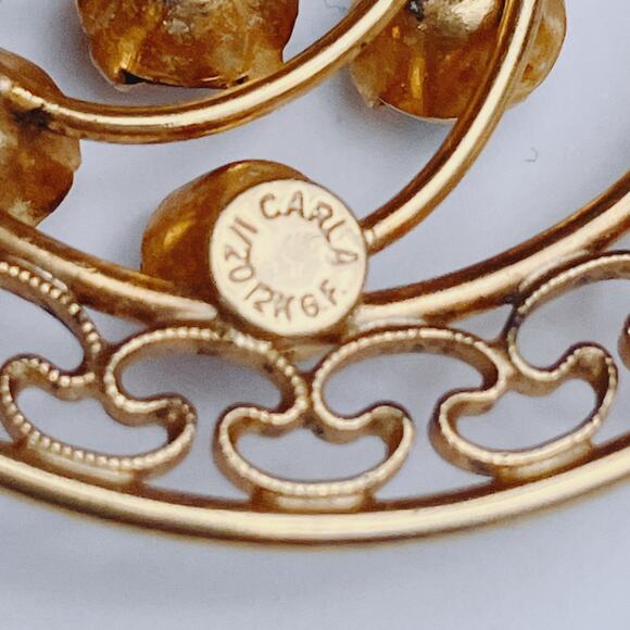 VTG Signed Carla 12K GF Multicolor Rhinestone Circle Brooch 1960s Spray Pin - Picture 8 of 8